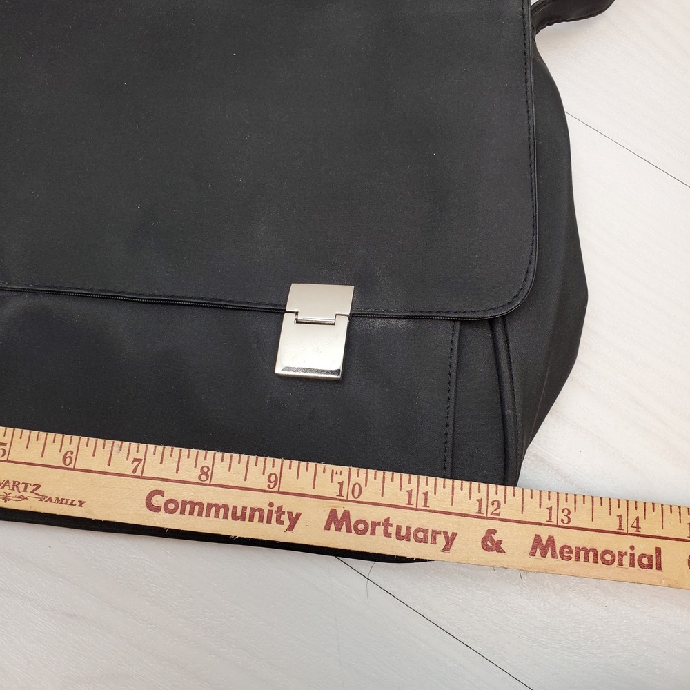 Black Messenger Bag Crossbody Bag PVC Adjustable Strap Silver Buckle - Picture 4 of 11